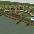 Garden Landscape Featuring Desert Backdrop Traditional Buildings Colorful Pavilions And Waterfront Walkway