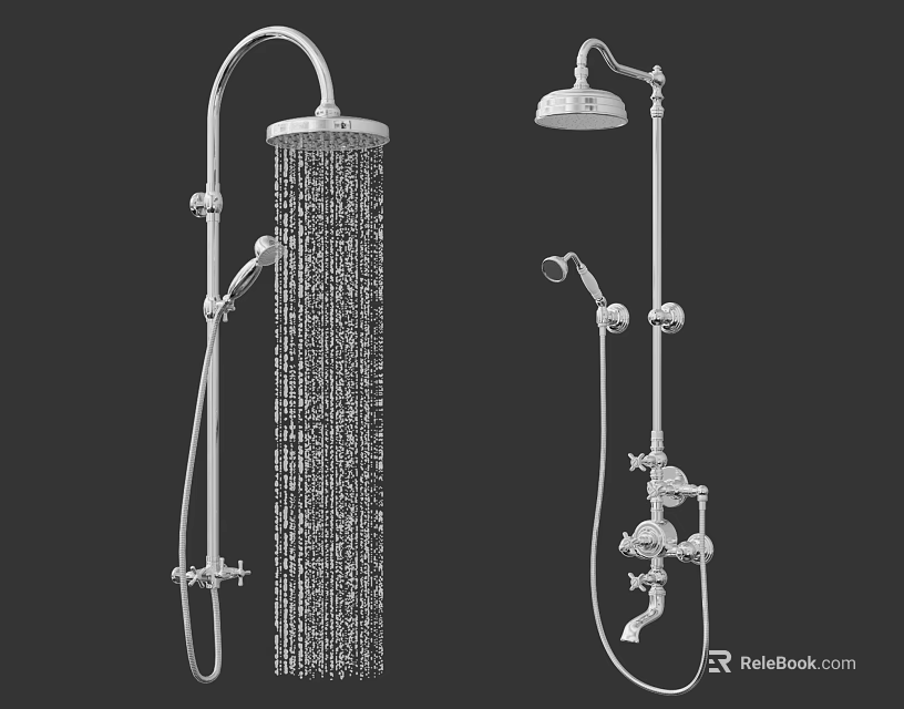 Modern Chrome Shower System With Rainfall Head Handheld Sprayer And Control Knobs 3d model