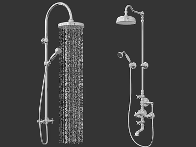 Modern Chrome Shower System With Rainfall Head Handheld Sprayer And Control Knobs 3d model