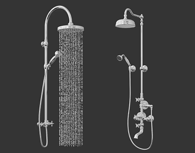 Modern Chrome Shower System With Rainfall Head Handheld Sprayer And Control Knobs 3d model