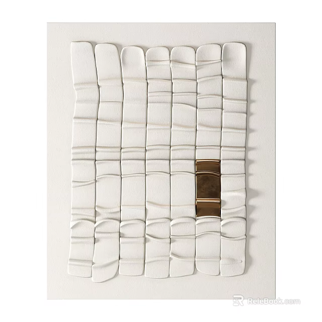 White Woven Wall Hanging With Central Gold Accent And Textured Design Pattern 3d model