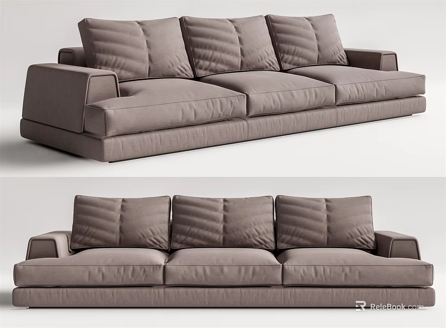 Modern Grey Fabric Three Seater Sofa With Comfortable Cushions And Sleek Armrests 3d model 