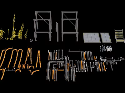 Industrial Equipment Components Featuring Scaffolding Metal Frames Pipes Ladders And Parts 3d model