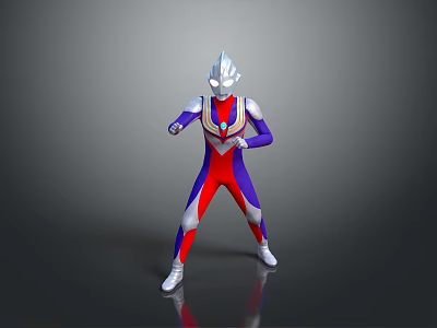 Ultraman Inspired Hero In Red Blue Purple Bodysuit Glowing Eyes Chest Timer Dynamic Fighting Stance 3d model