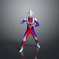 Ultraman Inspired Hero In Red Blue Purple Bodysuit Glowing Eyes Chest Timer Dynamic Fighting Stance