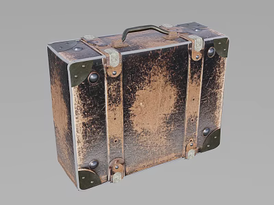 Vintage Suitcase With Distressed Metal Surface Leather Straps Antique Hardware And Classic Handle 3d model