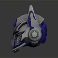 Game Movie Character Silver Blue Robot Head with Mechanical Mask and Metallic Texture