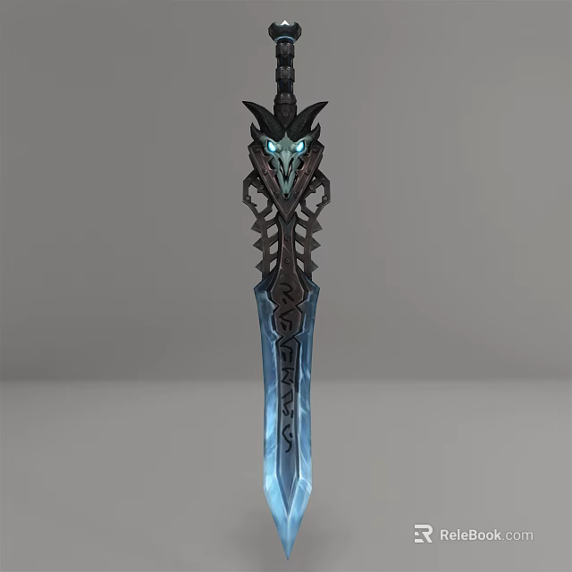 Mythic Ornate Fantasy Sword With Blue Glowing Blade And Black Decorative Hilt 3d model