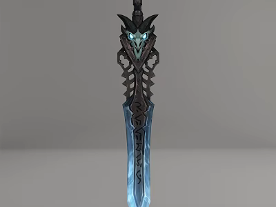 Mythic Ornate Fantasy Sword With Blue Glowing Blade And Black Decorative Hilt 3d model