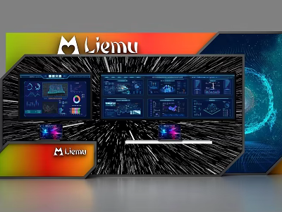 Liemu Commercial Equipment Featuring Multiple Displays with Data Charts Interfaces and Tech Inspired Gradient Background 3d model