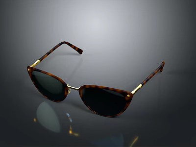 Tortoise Shell Cat Eye Sunglasses With Gold Metal Accents And Dark Lenses Design 3d model