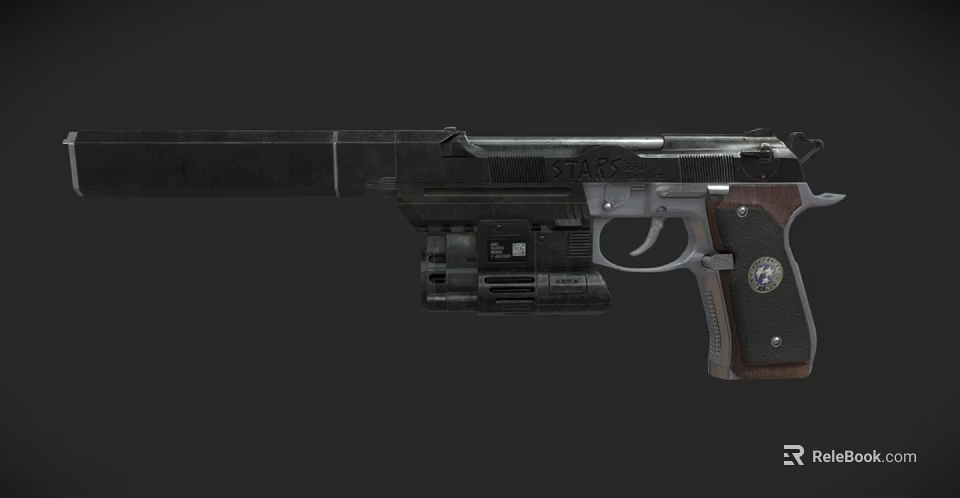 Tactical Pistol With Black Barrel Wooden Grip Metal Frame And Classic Design 3d model 