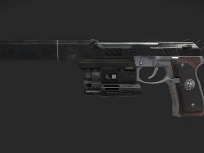 Tactical Pistol With Black Barrel Wooden Grip Metal Frame And Classic Design 3d model