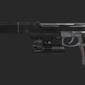 Tactical Pistol With Black Barrel Wooden Grip Metal Frame And Classic Design