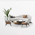 Modern Living Room Interior With Curved Sofa Coffee Table Set Armchairs And Potted Plant