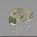 Elegant Silver Fashion Ring with Green Square Gemstone and White Accent Stones Design