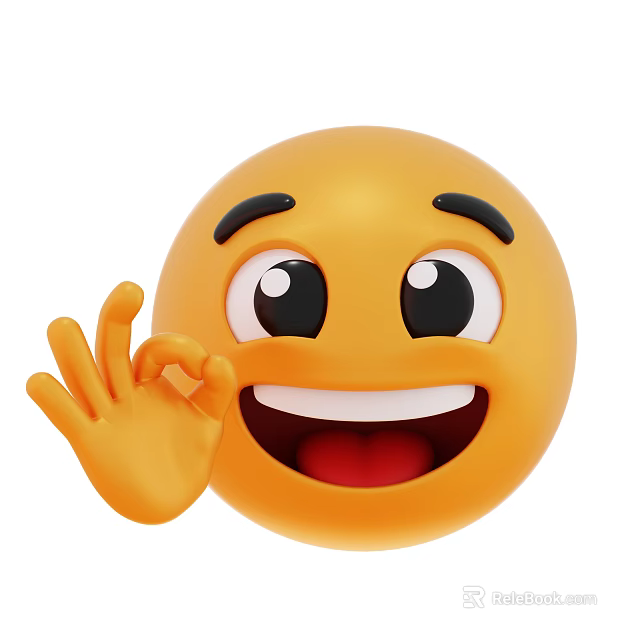 Cute Friendly Yellow Emoji Decorative Ornament Set With Smiling Face OK Hand Gesture 3d model 