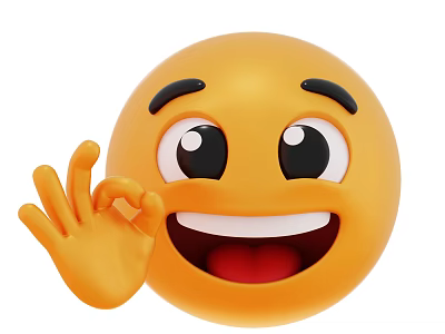 Cute Friendly Yellow Emoji Decorative Ornament Set With Smiling Face OK Hand Gesture 3d model