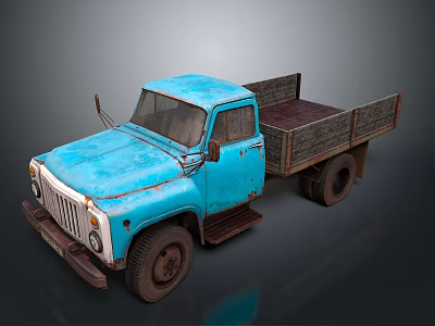 Vintage Blue Truck With Open Cargo Bed And Retro Design Features 3d model