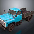 Vintage Blue Truck With Open Cargo Bed And Retro Design Features