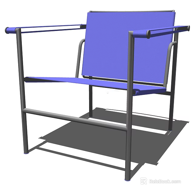 Blue Upholstered Armchair With Metal Frame Modern Design And Comfortable Seat 3d model 