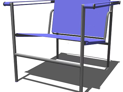 Blue Upholstered Armchair With Metal Frame Modern Design And Comfortable Seat 3d model