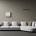 Premium Gray Sectional Multi Person Sofa With Throw Pillows And Light Wall Decorative Painting