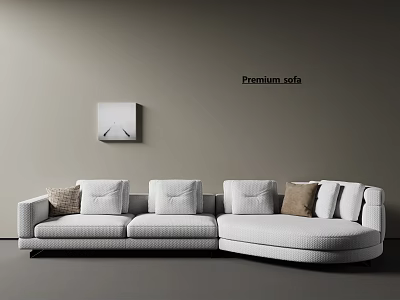 Premium Gray Sectional Multi Person Sofa With Throw Pillows And Light Wall Decorative Painting 3d model