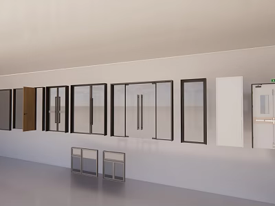 Modern Double Doors With Glass Panels And Wooden Design In Interior Showroom 3d model