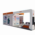Linnei Exhibition Booth Design Featuring Orange White Structure And Digital Displays