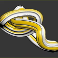 Cartoon Scene With White And Yellow Curved Flowing 3D Shiny Shape On Dark Background