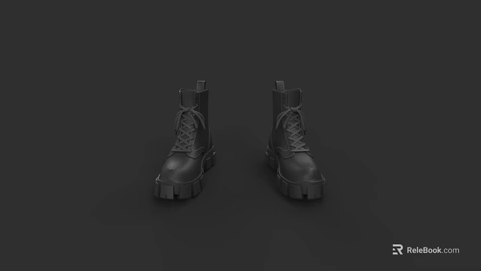 Durable Black Leather Boots with Lace Up Design and Thick Sole Fashionable Style 3d model 