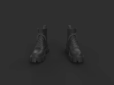Durable Black Leather Boots with Lace Up Design and Thick Sole Fashionable Style 3d model