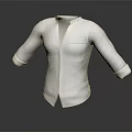 White Minimalist Shirt With Stand Up Collar Rolled Up Cuffs And Front Pocket Design