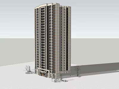 Modern High-rise Building With Glass Windows Sleek Design And Small Trees 3d model