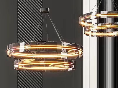 Modern Circular Chandelier With Layered Ring Design Illuminated Warm Yellow Light 3d model