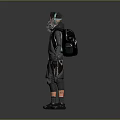 Futuristic Cyberpunk Character In Techwear Suit With Gas Mask And Mechanical Armored Details