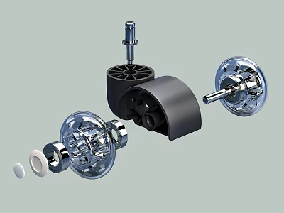 Heavy Duty Caster Wheel Components With Metal Brackets Rubber Tires And Bearings 3d model