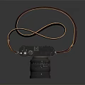Professional Digital Camera With Black Body Brown Leather Strap And Large Lens