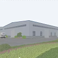 Modern Industrial Factory Building Exterior With Steel Structure Large Windows And Green Landscaping