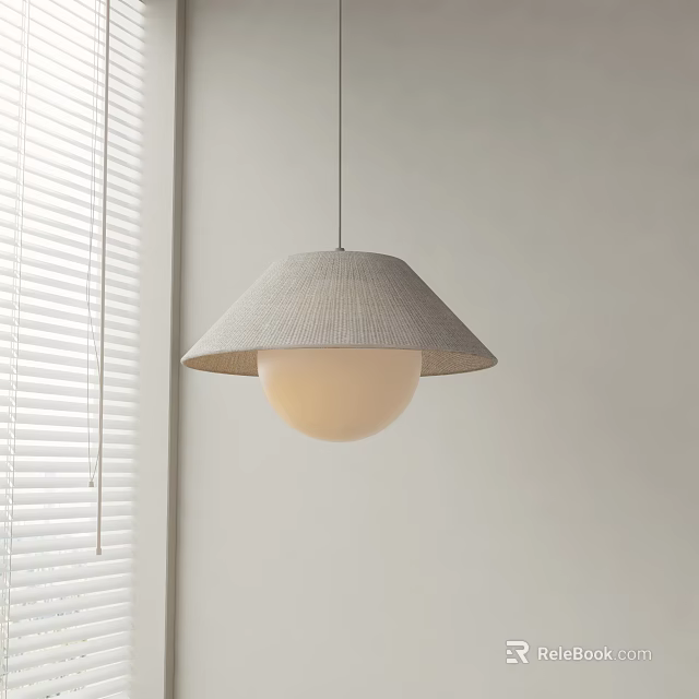Modern Pendant Light Featuring Fabric Shade And Round Globe In Light Colored Room 3d model 