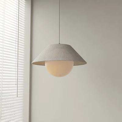 Modern Pendant Light Featuring Fabric Shade And Round Globe In Light Colored Room 3d model