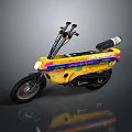 Yellow Motorcycle with Colorful Graffiti Black Seat Silver Exhaust Pipe and Headlight
