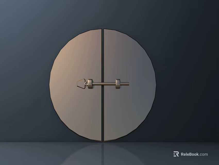 Modern Metal Door Handle on Circular Light Colored Door with Dark Background 3d model 