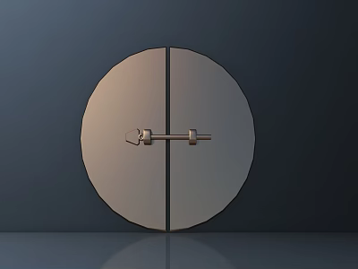 Modern Metal Door Handle on Circular Light Colored Door with Dark Background 3d model