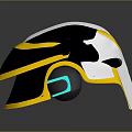 Futuristic Helmet Design With Black Gold Stripes And Blue Accent Lights