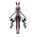 Stylish Woman In Bunny Ears Costume With Fishnet Stockings And Two Tails