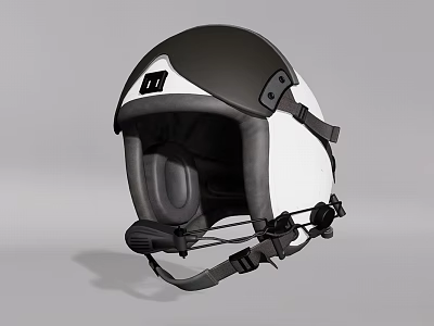 White And Black Helmet With Visor Strap Inner Padding And Modern Design 3d model