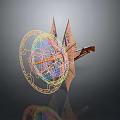Ancient Fantasy Triangular Weapon With Intricate Golden Runes Colorful Aura And Decorative Design