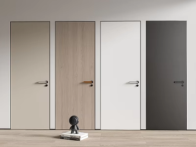Four Different Colored Hinged Doors With Various Handles For Modern Home Interior 3d model